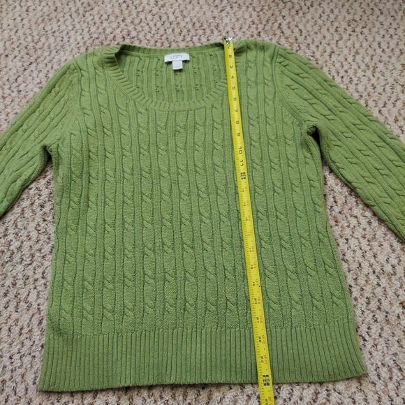 Loft Sweater Womens XL Green Rabbit Hair Cable Knit Designer Preppy 3/4 Sleeve - Picture 2 of 9